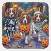 Springer Spaniel Hunde in Halloween-Kostümen Quadratischer Aufkleber (Vorderseite)