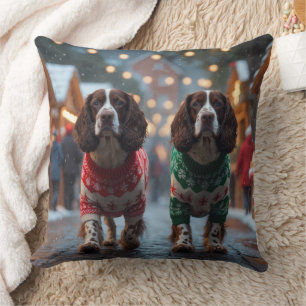 Springer Spaniel Hunde Weihnachten Schnee Urlaub Kissen