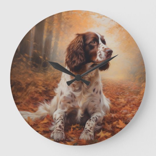 Springer Spaniel im Herbst Leaves Fall Inspiriert Große Wanduhr (Vorderseite)