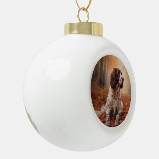 Springer Spaniel im Herbst Leaves Fall Inspiriert Keramik Kugel-Ornament (Links)