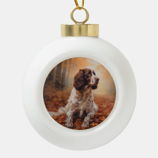 Springer Spaniel im Herbst Leaves Fall Inspiriert Keramik Kugel-Ornament (Vorderseite)