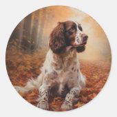 Springer Spaniel im Herbst Leaves Fall Inspiriert Runder Aufkleber (Vorderseite)