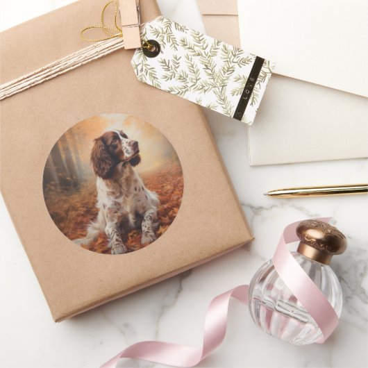 Springer Spaniel im Herbst Leaves Fall Inspiriert Runder Aufkleber (Schenken)