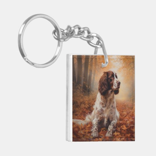 Springer Spaniel im Herbst Leaves Fall Inspiriert Schlüsselanhänger (Vorderseite links)