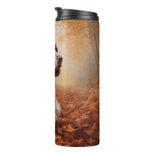 Springer Spaniel im Herbst Leaves Fall Inspiriert Thermosbecher (Nach rechts gedreht)