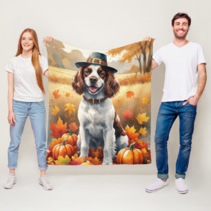 Springer Spaniel im Herbstlaub Thanksgiving-Kunst Fleecedecke