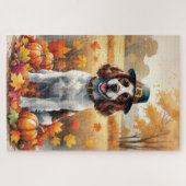Springer Spaniel im Herbstlaub Thanksgiving Kunst Puzzle (Horizontal)