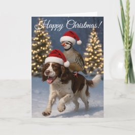 Springer Spaniel Jagdhund & Rebhuhn Weihnachtskart Feiertagskarte
