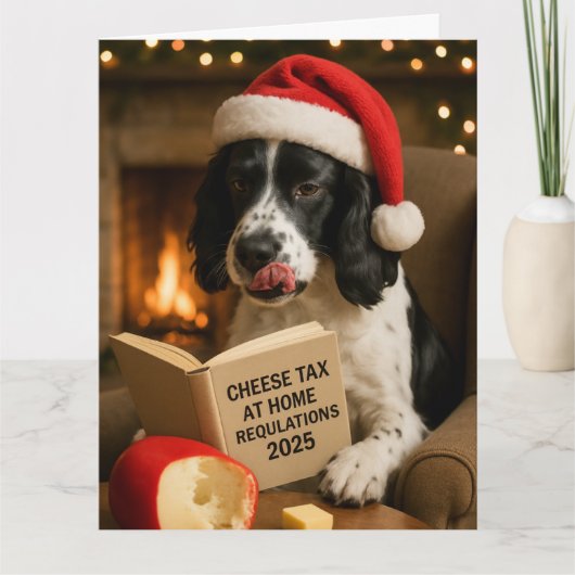 Springer Spaniel 'Käse-Steuer' Weihnachtskarte Karte (Vorderseite)