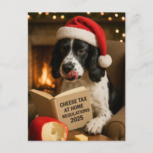 Springer Spaniel 'Käse-Steuer' Weihnachtskarte Postkarte (Vorderseite)