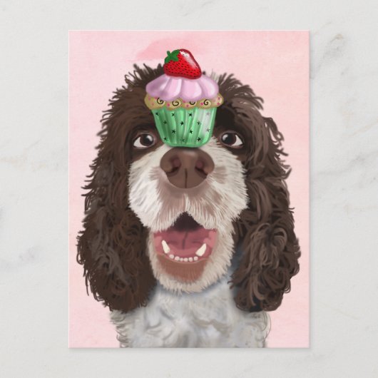 Springer Spaniel mit Cupcake 2 Postkarte (Vorderseite)