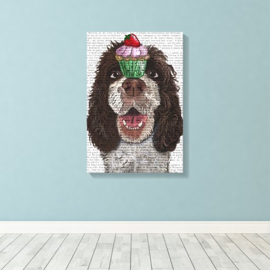 Springer Spaniel mit Cupcake Leinwanddruck (Insitu (Holzboden))