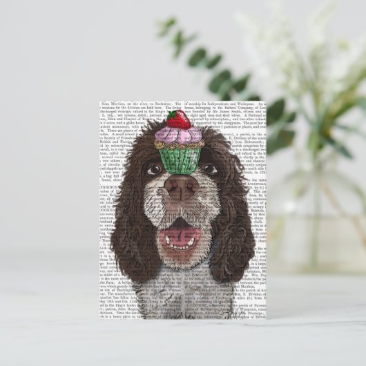 Springer Spaniel mit Cupcake Postkarte (Stehend Vorderseite)