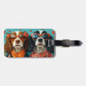 Springer Spaniel mit Herz Rose Valentinstag Gepäckanhänger (Rückseite horizontal)