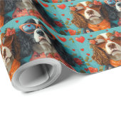 Springer Spaniel mit Herz Rose Valentinstag Geschenkpapier (Rolleneckpunkt)