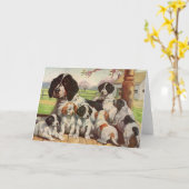 Springer-Spaniel-Mutter und Welpen Karte (Gelbe Blume)