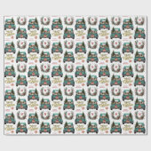 Springer Spaniel Retro Truck Monogram Christmas Geschenkpapier (Flach)