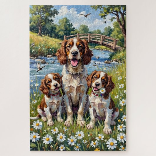 Springer Spaniel Riverside Daisy Kunst Puzzle (Vertikal)