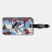 Springer Spaniel Running Snow mit Weihnachtshut Gepäckanhänger (Rückseite horizontal)
