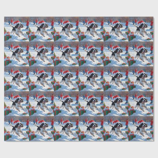 Springer Spaniel Running Snow mit Weihnachtshut Geschenkpapier (Flach)