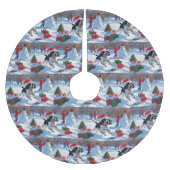 Springer Spaniel Running Snow mit Weihnachtshut Polyester Weihnachtsbaumdecke (Vorderseite)
