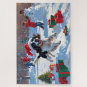 Springer Spaniel Running Snow mit Weihnachtshut Puzzle (Vertikal)