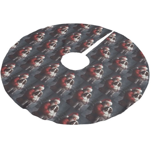 Springer Spaniel Santa Claus Festive Christmas Polyester Weihnachtsbaumdecke (Schrägansicht)