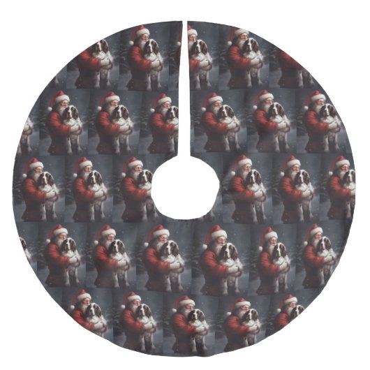 Springer Spaniel Santa Claus Festive Christmas Polyester Weihnachtsbaumdecke (Vorderseite)