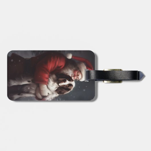 Springer Spaniel Santa Claus Festliche Weihnachten Gepäckanhänger (Rückseite horizontal)