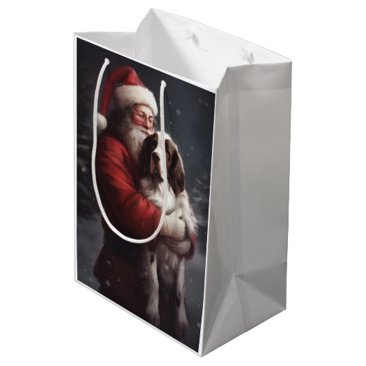 Springer Spaniel Santa Claus Festliche Weihnachten Mittlere Geschenktüte (Rückseite Schrägansicht)