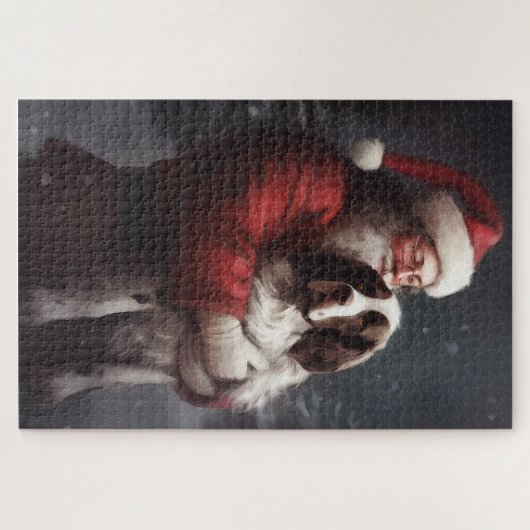 Springer Spaniel Santa Claus Festliche Weihnachten Puzzle (Horizontal)