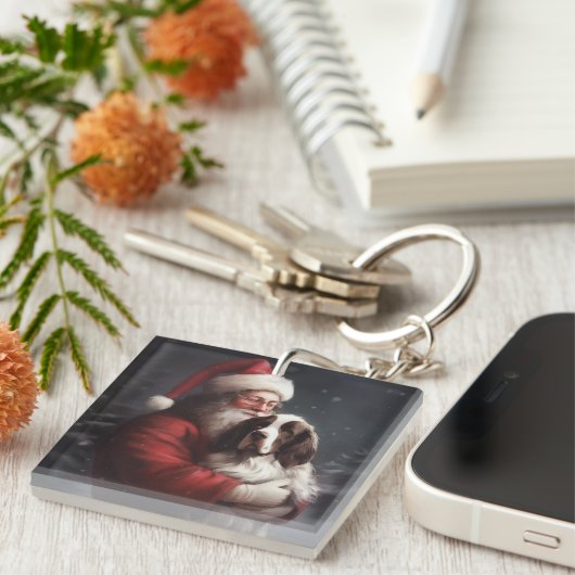Springer Spaniel Santa Claus Festliche Weihnachten Schlüsselanhänger (Vorderseite rechts)