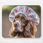 Springer Spaniel trägt eine Duschhaube Mousepad (Vorne)