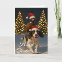 Springer Spaniel und Fasan Weihnachtskarte