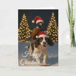 Springer Spaniel und Fasan Weihnachtskarte Feiertagskarte