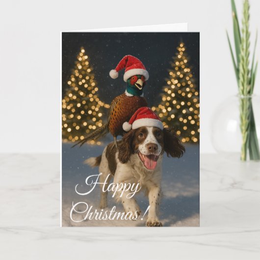 Springer Spaniel und Fasan Weihnachtskarte Feiertagskarte (Vorderseite)