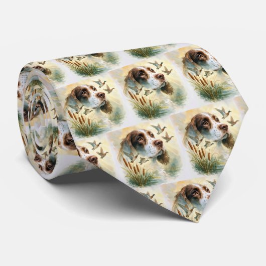 Springer Spaniel und Mallard Duck Doppelexposition Krawatte (Gerollt)