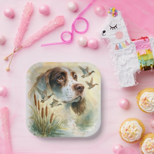 Springer Spaniel und Mallard Duck Doppelexposition Pappteller (Party)