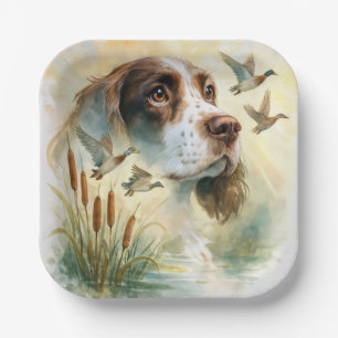 Springer Spaniel und Mallard Duck Doppelexposition Pappteller