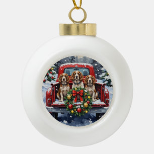 Springer Spaniel Weihnachten Rotes Lastwagen Ferie Keramik Kugel-Ornament