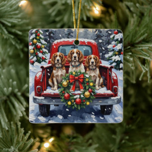 Springer Spaniel Weihnachten Rotes Lastwagen Ferie Keramikornament