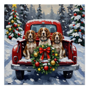 Springer Spaniel Weihnachten Rotes Lastwagen Ferie Poster