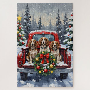 Springer Spaniel Weihnachten Rotes Lastwagen Ferie Puzzle
