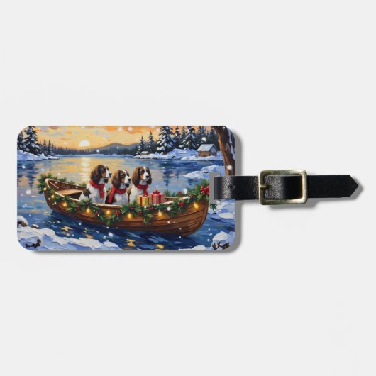Springer Spaniel Weihnachtsboot Urlaub Gepäckanhänger (Vorderseite horizontal)
