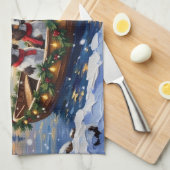 Springer Spaniel Weihnachtsboot Urlaub Geschirrtuch (Viertel Falte)