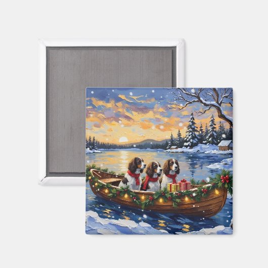 Springer Spaniel Weihnachtsboot Urlaub Magnet (Vorderseite/Rückseite)