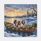 Springer Spaniel Weihnachtsboot Urlaub Magnet (Vorne)