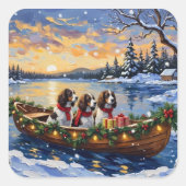 Springer Spaniel Weihnachtsboot Urlaub Quadratischer Aufkleber (Vorderseite)