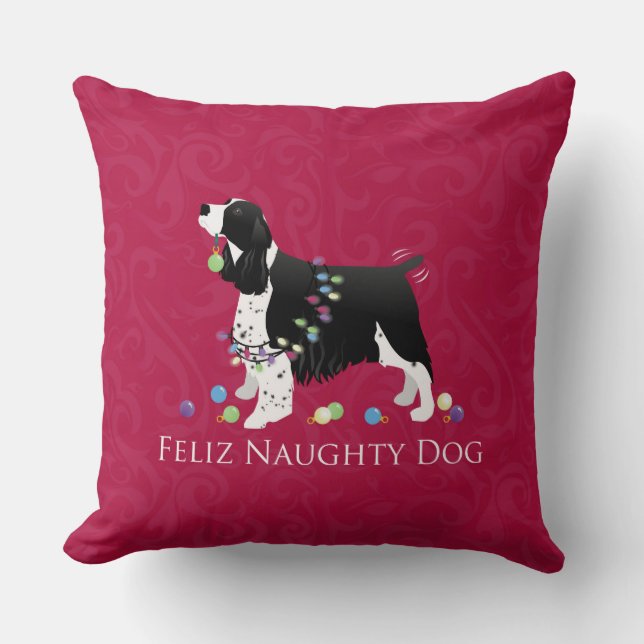 Springer Spaniel Weihnachtsdesign Kissen (Vorderseite)