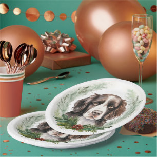 Springer-Spaniel-Weihnachtskranz Festlicher Hund Pappteller